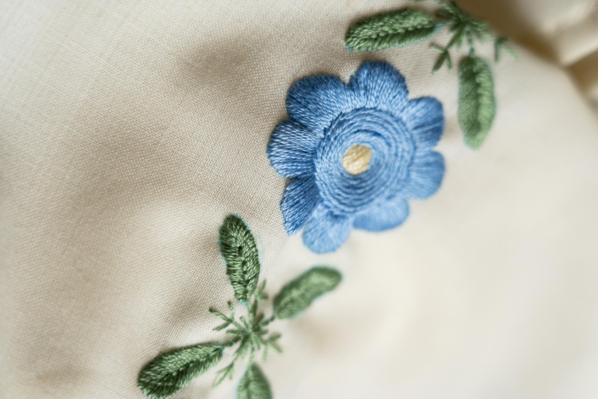Crisp floral stitch after corrections